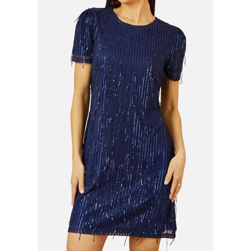 Yumi Navy Dripping Sequin Tunic Dress US 4 Party Cocktail Mini Sparkly Glam NWT